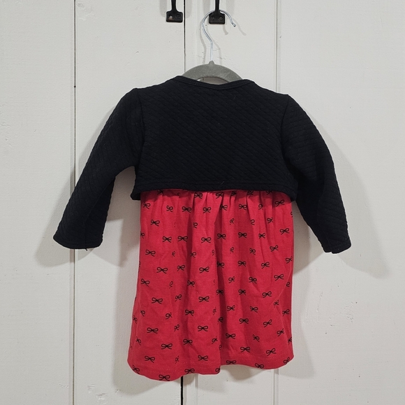 Hudson BabyGirls Quilted Cardigan and Dress, Red Black Bows 2T - Picture 3 of 6